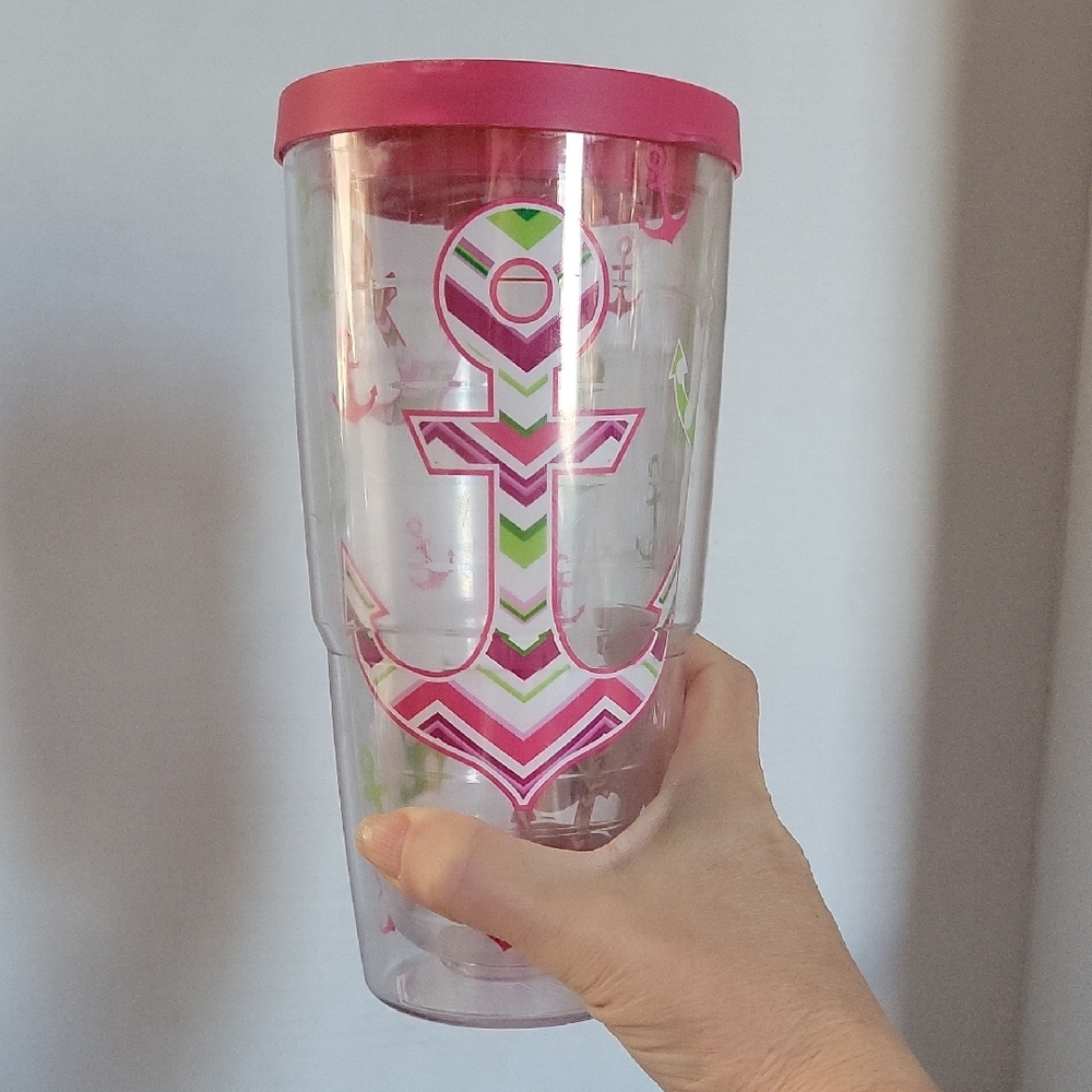 24 Oz Tervis Chevron Anchors Away Travel Tumbler Pink Lid
